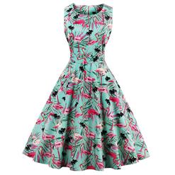 1950's Vintage Pink Flamingo Print Sleeveless Dress N12862