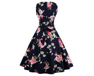1950's Vintage Floral Print Sleeveless Dress N12866