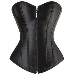 Classic Satin Corset, Zipper Front Corset, black Corset, #N1286