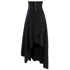 Victorian Steampunk Gothic Vintage Pure Black Band Waist Skirt N12870