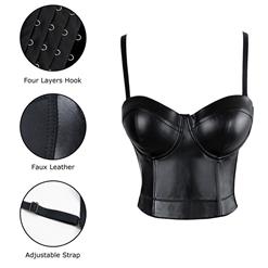 Sexy Black Faux Leather Bra Top and Punk Black PVC Dancing Legging Clubwear Set N12880