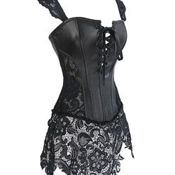 Sexy Black PVC Strap Zipper Lace Corset N12888