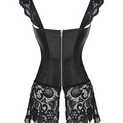 Sexy Black PVC Strap Zipper Lace Corset N12888