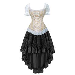 Burlesque Dancing Corset Skirt Set, Women's Corset and Skirt Set, Corset and Petticoat for Women, Vintage Corset Skirt Set, Victorian Corset&Skirt Set, Gothic Outfit for Women,#N12966