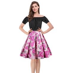 Women's T-shirt and Skirt Set, Vintage T-shirt Skirt Set, Short Sleeve T-shirt and Plaid Skirt Set, Floral Print Skirt Set, #N13043