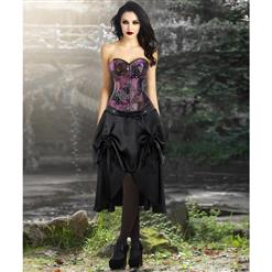 Sexy Steampunk Jacquard Steel Boned Overbust Corset Top and Vintage Satin Skirt Set N13044