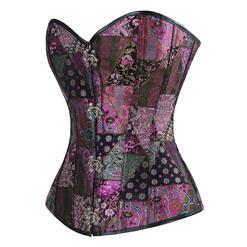 Sexy Steampunk Jacquard Steel Boned Overbust Corset Top and Vintage Satin Skirt Set N13044