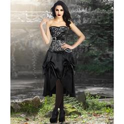 Brocade Steampunk Steel Boned Corset Top and Vintage Satin Skirt Set N13045