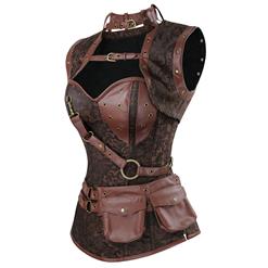 Steampunk Brown Jacquard Corset with Jacket and Vintage Satin Skirt Set N13046