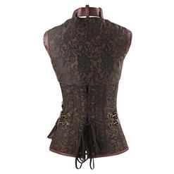 Steampunk Brown Jacquard Corset with Jacket and Vintage Satin Skirt Set N13046