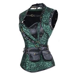 Steampunk Gothic Green Overbust Corset and Vintage Satin Skirt Set N13047