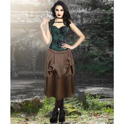 Steampunk Gothic Green Overbust Corset and Vintage Satin Skirt Set N13047