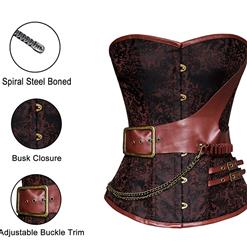 Retro Brown Jacquard Buckle Overbust Corset and Vintage Satin Skirt Set N13048