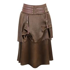 Retro Brown Jacquard Buckle Overbust Corset and Vintage Satin Skirt Set N13048