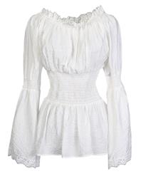 Victorian Ruffle Off Shoulder Lace Blouse Top Tunic with Punk Faux Lace Up Vest Corset N13071