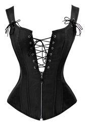 Victorian Ruffle Off Shoulder Lace Blouse Top Tunic with Punk Faux Lace Up Vest Corset N13071