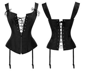 Victorian Ruffle Off Shoulder Lace Blouse Top Tunic with Punk Faux Lace Up Vest Corset N13071