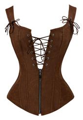 Victorian Ruffle Off Shoulder Lace Blouse Top Tunic with Punk Faux Lace Up Vest Corset N13072