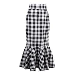 Fashion High Waisted Package Hip Fishtail Plaid Skirt N13075