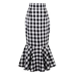 Fashion High Waisted Package Hip Fishtail Plaid Skirt N13075