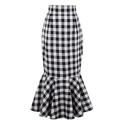 Slim Fishtail Skirt, Plaid Skirt, Casual Skirt,  High waisted Fishtail Skirt, Package Hip Mini Skirts, #N13075