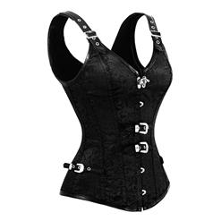 Steampunk Spiral Steel Boned Gothic Jacquard Vintage Bustier Corset Vest N13089