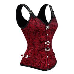 Steampunk Spiral Steel Boned Gothic Jacquard Vintage Bustier Corset Vest N13090