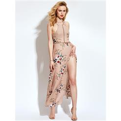 Hot Summer Sexy Off-shoulder Halter Split Floral Print Maxi Dress N13098