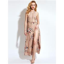 Hot Summer Sexy Off-shoulder Halter Split Floral Print Maxi Dress N13098