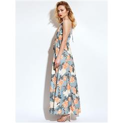 Summer Sexy Off-shoulder Halter Split Floral Print Maxi Dress N13099