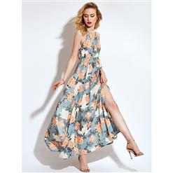 Summer Sexy Halter Split Floral Print Maxi Dress N13099