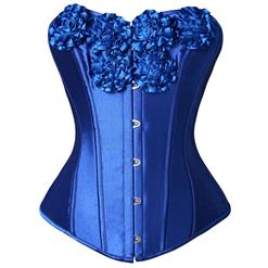 Blue flowers corset, flowers corset, Satin corset, #N1323