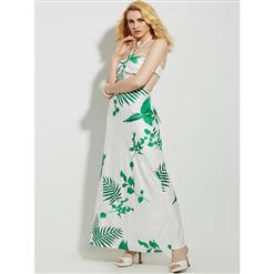 Sexy Floral Print Pleated Summer Beach Maxi Dress N14000