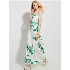 Sexy Floral Print Pleated Summer Beach Maxi Dress N14000