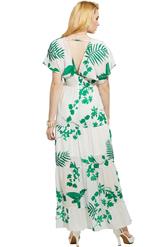 Sexy Short Sleeves Floral Print Pleated Summer Beach Maxi Dress N14001