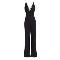 Wide Leg?Jumpsuit, Jumpsuits for Women, V Neckline Jumpsuit, Slim Plain Jumpsuit, Sleeveless Jumpsuit, Fashion Jumpsuit, Backless Jumpsuit, #N14057