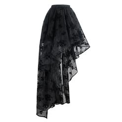 Victorian Gothic Black Elastic High-low Organza Skirt N14104