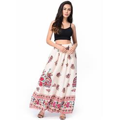 Woman's Summer Beach Flower Print High Waist Maxi Skirt  N14106