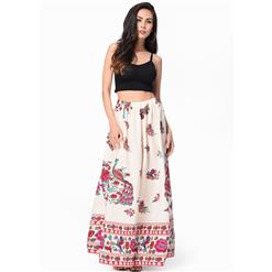 Woman's Summer Beach Flower Print High Waist Maxi Skirt  N14106