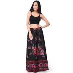 Woman's Summer Beach Flower Print High Waist Maxi Skirt  N14107