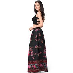 Woman's Summer Beach Flower Print High Waist Maxi Skirt  N14107