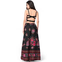 Woman's Summer Beach Flower Print High Waist Maxi Skirt  N14107