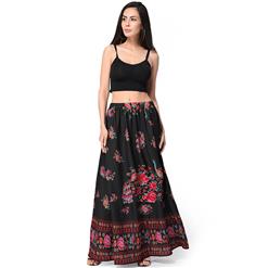 Woman's Summer Beach Flower Print High Waist Maxi Skirt  N14107