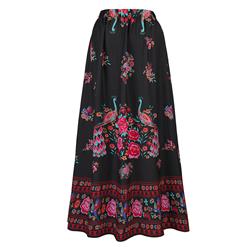 Woman's Summer Beach Flower Print High Waist Maxi Skirt  N14107