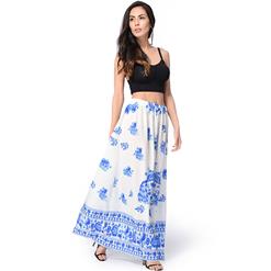 Woman's Summer Beach Flower Print High Waist Maxi Skirt  N14108