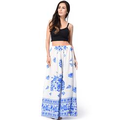 Woman's Summer Beach Flower Print High Waist Maxi Skirt  N14108