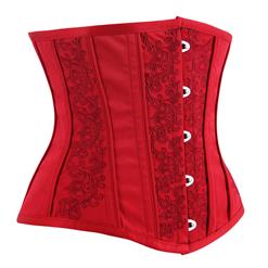 Red Vintage Steel Bone Brocade Embroidery Underbust Corset N14109