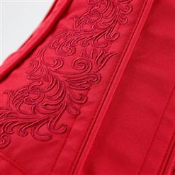 Red Vintage Steel Bone Brocade Embroidery Underbust Corset N14109