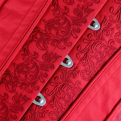 Red Vintage Steel Bone Brocade Embroidery Underbust Corset N14109