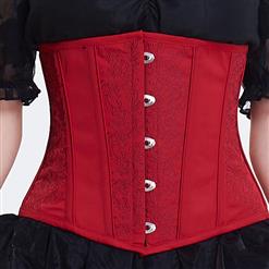 Red Vintage Steel Bone Brocade Embroidery Underbust Corset N14109